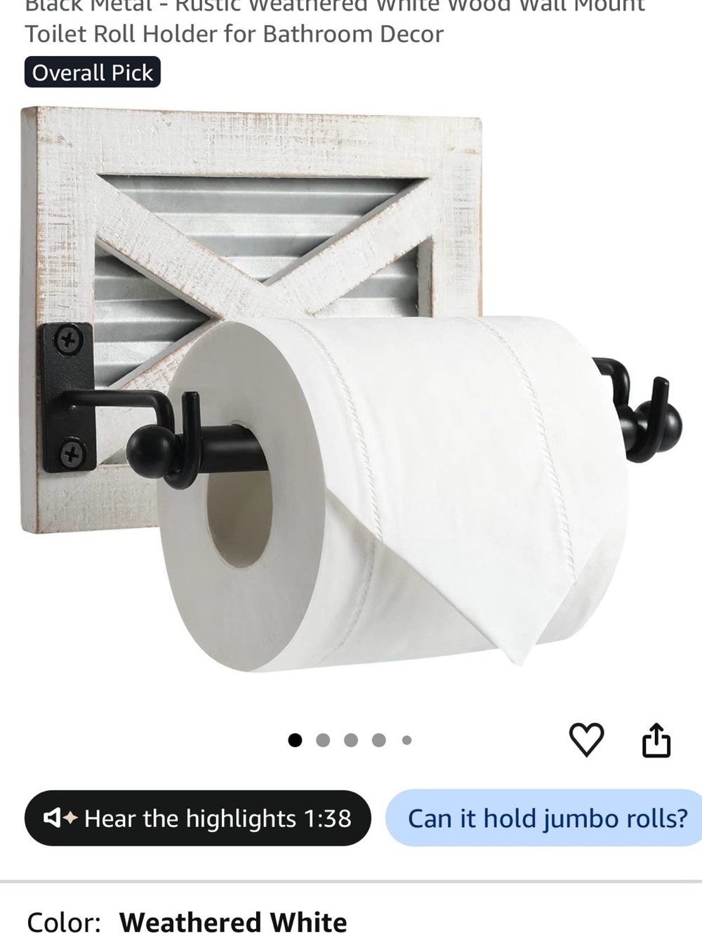 KULEDM Farmhouse Wall Mount Toilet Paper Holder Wood & Metal
